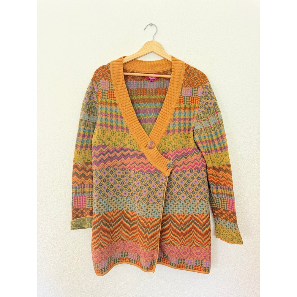 Anthropologie IVKO Cardigan Sweater S Colorful Boho Lambswool Asymmetric Knit